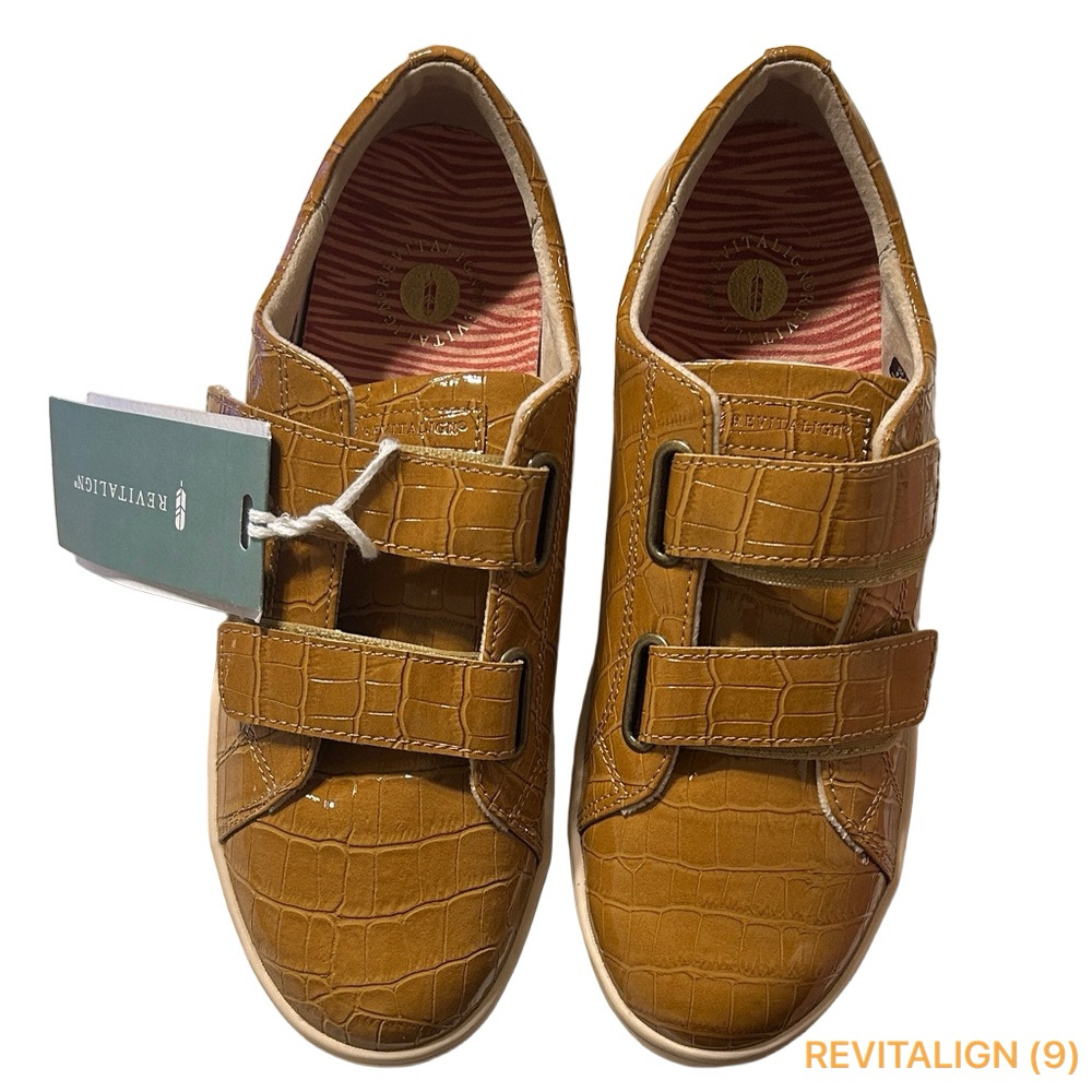 REVITALIGN Malibu patent Tan Sneakers with Velcro Straps size 9 NWT women’s..